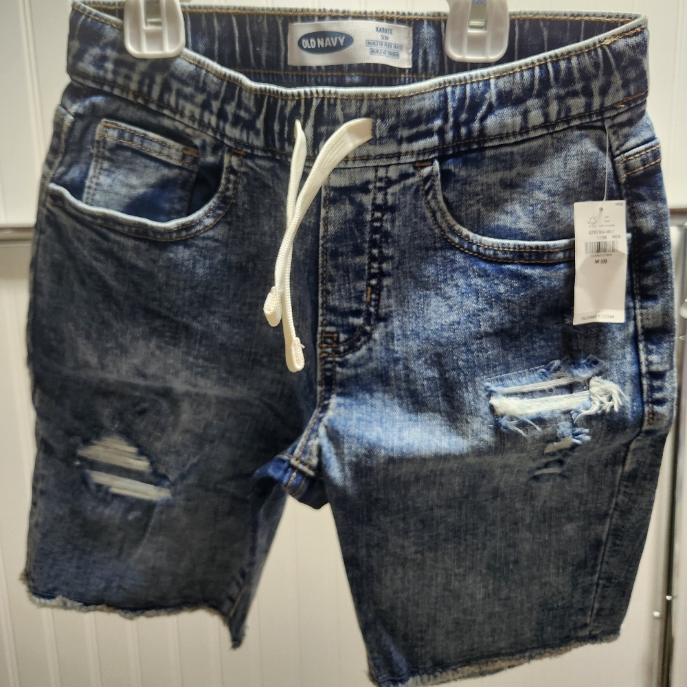 Old Navy Boys Blue Distressed Drawstring Denim Shorts